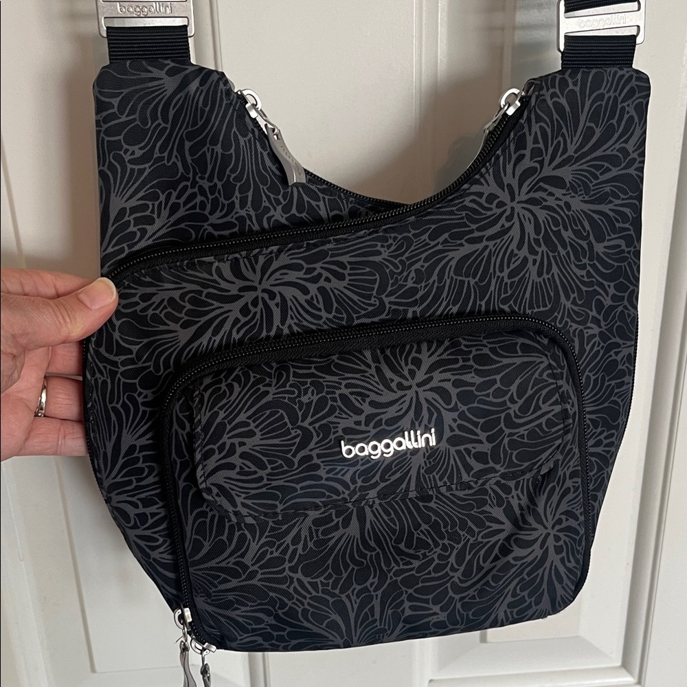 Baggillini black Crossbody Bag with Floral Design